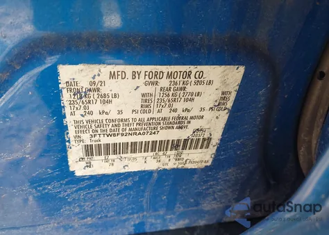 2022 Ford Maverick Xlt z USA, uszkodzony, nr VIN 3FTTW8F92NRA07247